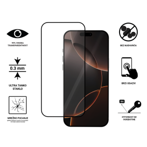 Zaštitno Staklo za ekran za iPhone 16 Pro (3D) - (Prozirno sa crnim rubovima)