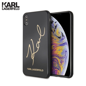 Karl Lagerfeld Glitter Signature za iPhone XS Max – Crna