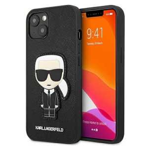 Karl Lagerfeld Saffiano Ikonik Karl's Patch Maskica za iPhone 13 – Crna