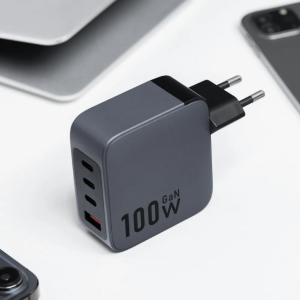 Forcell zidni strujni adapter PD QC GaN - 1x USB - 3x Type C (100W) - sivi