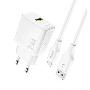 Dudao GaN zidni punjač 2.4A – USB + Type-C kabel – bijeli