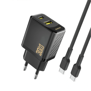 Dudao GaN zidni punjač 30W PD USB + Type-C sa Type-C kabelom – crni