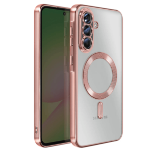MagSafe Prozirna Silikonska maskica sa rose gold rubovima za Samsung Galaxy S25 Plus