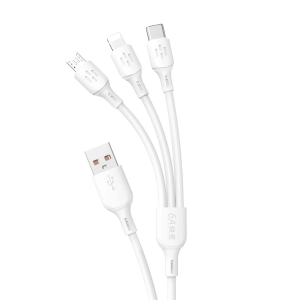 3u1 data kabel - USB na Type-C + microUSB + Lightning 1.2m 6A- bijeli