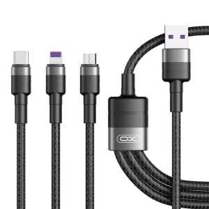 XO 3u1 USB kabel - MicroUSB + Type-C + Lightning - 120cm - 66W
