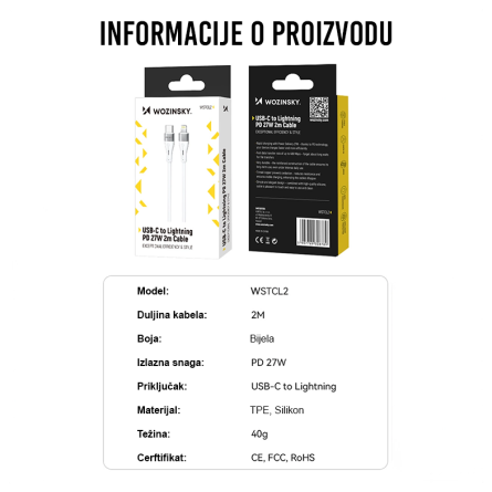 Wozinsky Type-C na Lightning kabel - 27W - 100cm 251664