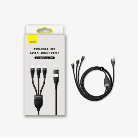 Baseus 3u1 USB kabel + Type C - Type-C + Lightning + MicroUSB - 120cm - 100W - 3.5 A 242929