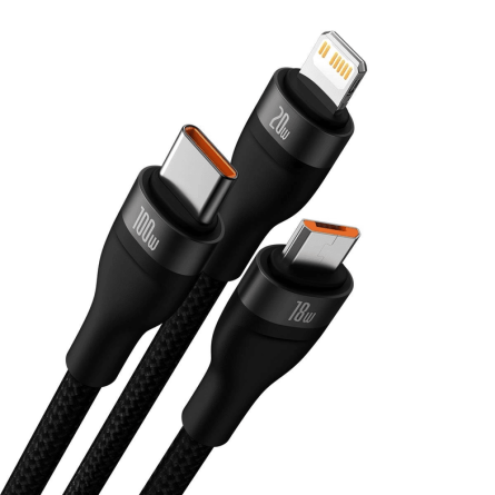 Baseus 3u1 USB kabel + Type C - Type-C + Lightning + MicroUSB - 120cm - 100W - 3.5 A 242930