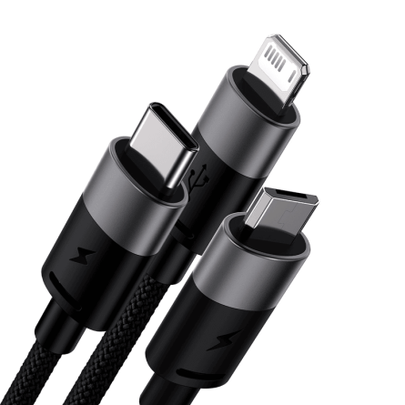 Baseus 3u1 USB data kabel - Type-C + Lightning + MicroUSB - 120cm - 3.5A - Crni 242942