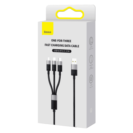 Baseus 3u1 USB data kabel - Type-C + Lightning + MicroUSB - 120cm - 3.5A - Crni 242947
