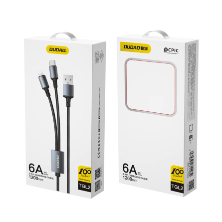 Dudao 2u1 USB kabel - Type C + Lightning, 120cm - 6A 243371
