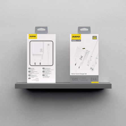 Dudao A23TEU GaN zidni punjač 2.4A – USB + Type-C kabel – bijeli 264682