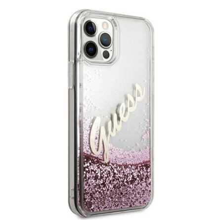 GUESS Glitter Vintage maskica za iPhone 12 – Roza 135679