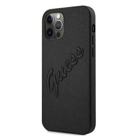 GUESS Saffiano Vintage Script maskica za iPhone 12 Pro – Crna 190427