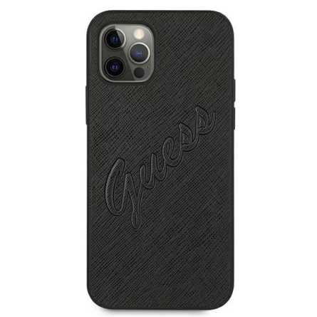 GUESS Saffiano Vintage Script maskica za iPhone 12 Pro – Crna 190428