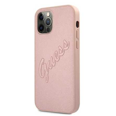 GUESS Saffiano Vintage Script maskica za iPhone 12 – Ružičasta 190447