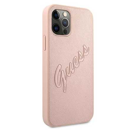 GUESS Saffiano Vintage Script maskica za iPhone 12 – Ružičasta 190448