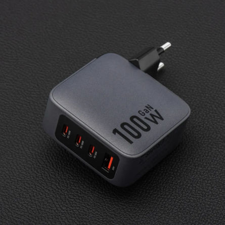 Forcell zidni strujni adapter PD QC GaN - 1x USB - 3x Type C (100W) - sivi 254006