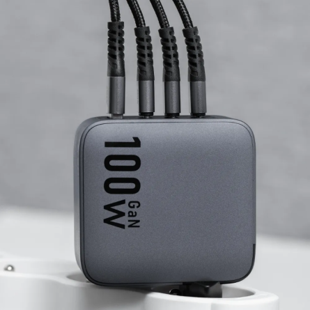 Forcell zidni strujni adapter PD QC GaN - 1x USB - 3x Type C (100W) - sivi 254007