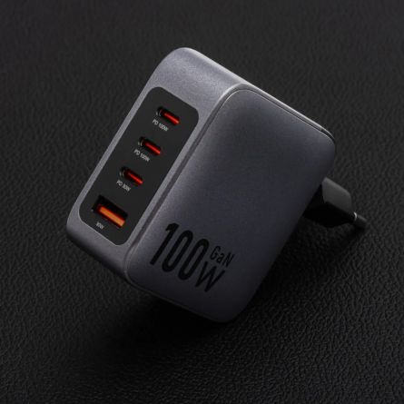 Forcell zidni strujni adapter PD QC GaN - 1x USB - 3x Type C (100W) - sivi 254008