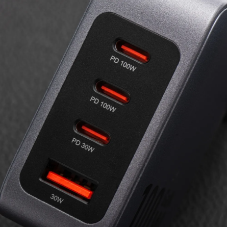 Forcell zidni strujni adapter PD QC GaN - 1x USB - 3x Type C (100W) - sivi 254010