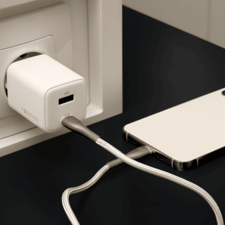 Forever zidni strujni adapter PD QC GaN - 1x USB - 1x Type C utor (45W) - bijeli 252711
