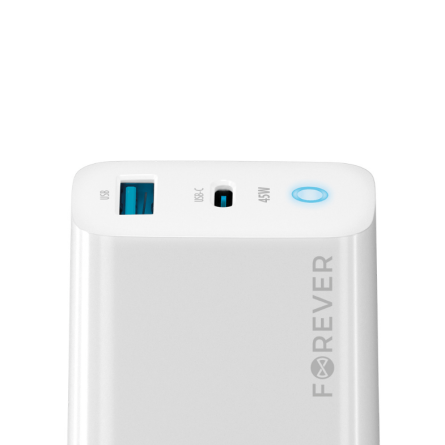 Forever zidni strujni adapter GaN PD QC - 1x USB - 1x Type C utor (45W) - bijeli 257229