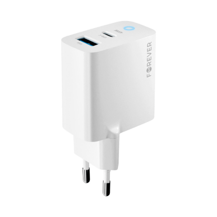 Forever zidni strujni adapter GaN PD QC - 1x USB - 1x Type C utor (45W) - bijeli 257230