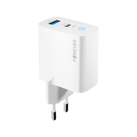 Forever zidni strujni adapter GaN PD QC - 1x USB - 1x Type C utor (45W) - bijeli 257232