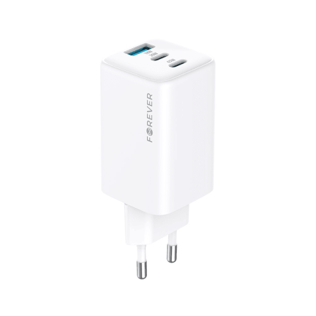 Forever zidni strujni adapter PD QC GaN - 1x USB - 2x Type C utor (65W) - bijeli 247313