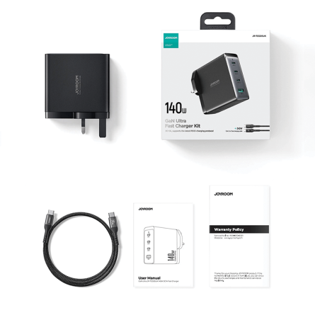Joyroom GaN zidni punjač (140W) - 3x Type C i 1x USB + kabel Type C na Type C 1.2m (240W) - crni 241151