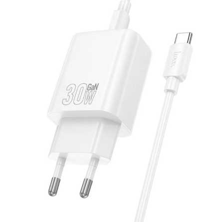 HOCO GaN zidni punjač PD/QC 30W – Type-C + USB + Type-C kabel – Bijeli 268274