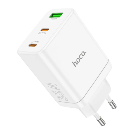 HOCO zidni strujni adapter PD QC - 1x USB - 2x Type C utor 3A (35W) - bijeli 247189