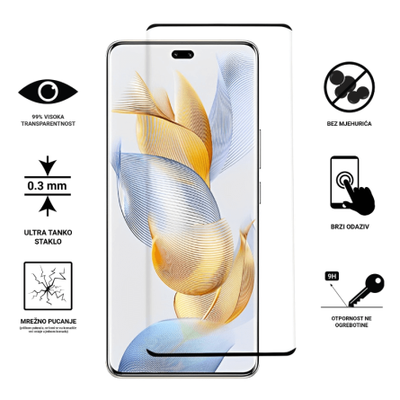 Zaštitno Staklo za ekran za Honor 90 Pro (3D zaobljeno) - (Prozirno sa crnim rubovima) 231615