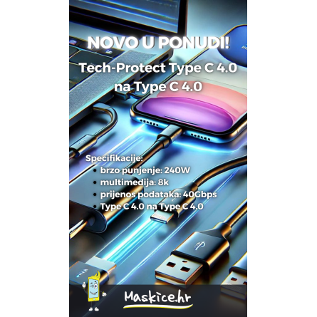 Tech-Protect UltraBoost Max Type C 4.0 na Type C 4.0, 240W 8K 40Gbps 2m kabel - crni 241246