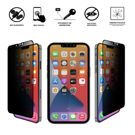 Zaštitno Staklo za ekran za iPhone 13 / 13 Pro / 14 / 16E (3D) - Privacy-AntiSpy 250825