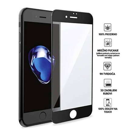 Zaštitno Staklo za ekran za iPhone 7 / 8 (3D) - (Prozirno sa crnim rubovima) 257420
