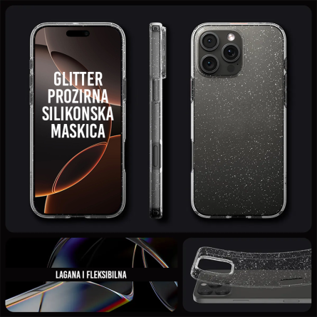 Prozirna Silikonska Glitter Maskica za iPhone 16 Pro 248787