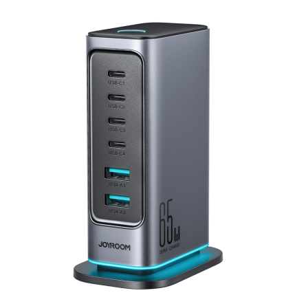 Joyroom višestruki GaN punjač 65W 4x Type C 2x USB-A - tamno sivi 241716