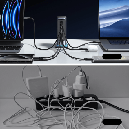 Joyroom višestruki GaN punjač 65W 4x Type C 2x USB-A - tamno sivi 241717