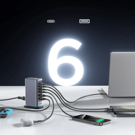 Joyroom višestruki GaN punjač 65W 4x Type C 2x USB-A - tamno sivi 241722