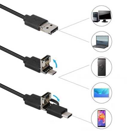 3 u 1 Vodootporni USB 5m Kabel sa Mini Kamerom  – Crni 99617