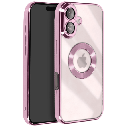 Kromirana prozirna maskica za iPhone 16 - Roza 246516