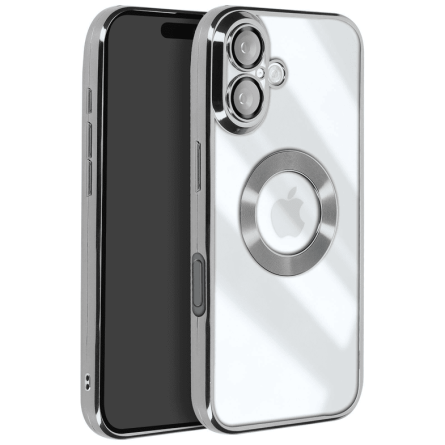 Kromirana prozirna maskica za iPhone 16 - Srebrna 246565