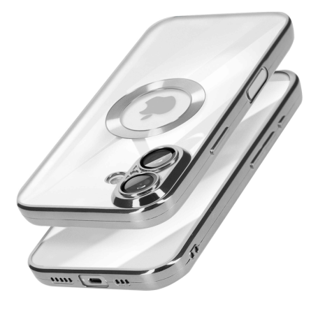 Kromirana prozirna maskica za iPhone 16 - Srebrna 246566