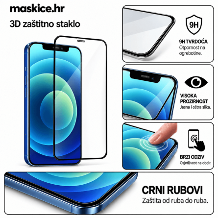 Zaštitno Staklo za ekran za iPhone 12 Mini (3D) - (Prozirno sa crnim rubovima) 270915