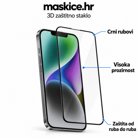 Zaštitno Staklo za ekran za iPhone 13 / 13 Pro / 14 / 16e / 17e (3D) - (Prozirno sa crnim rubovima) 270893