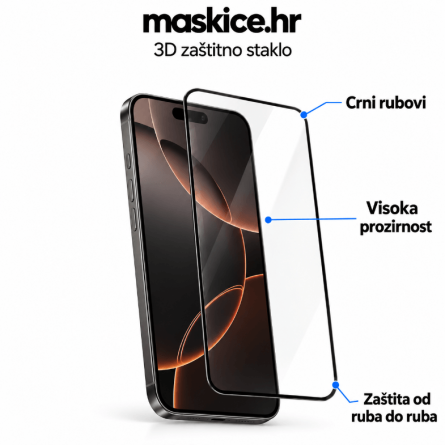 Zaštitno Staklo za ekran za iPhone 16 Pro Max / iPhone 17 Pro Max (3D) - (Prozirno sa crnim rubovima) 270896