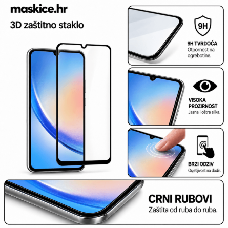 Zaštitno Staklo za ekran za Samsung Galaxy A05s (3D) - (Prozirno sa crnim rubovima) 270965