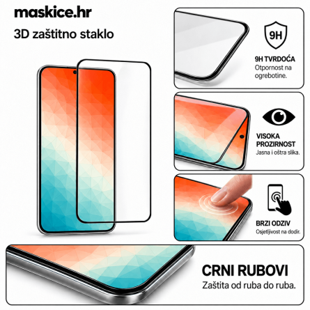 Zaštitno Staklo za ekran za Samsung Galaxy S24 FE / A56 / A36 (3D) - (Prozirno sa crnim rubovima) 270936